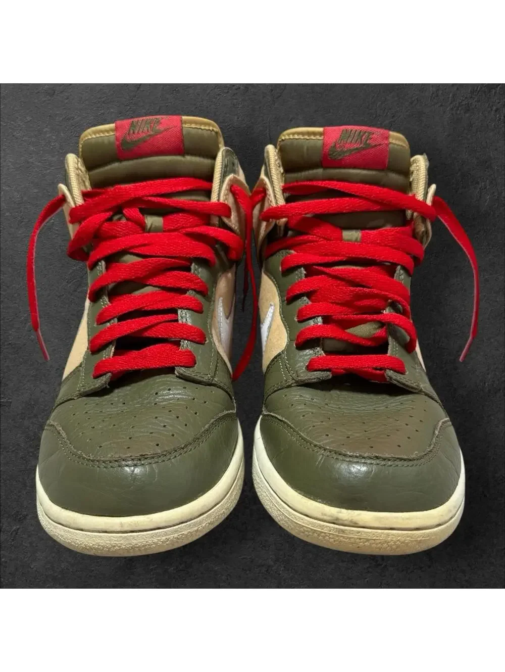 Nike Sneakers Mens 8.5 Beige Green Leather Dunk Jersey Gold Basketball 317982704